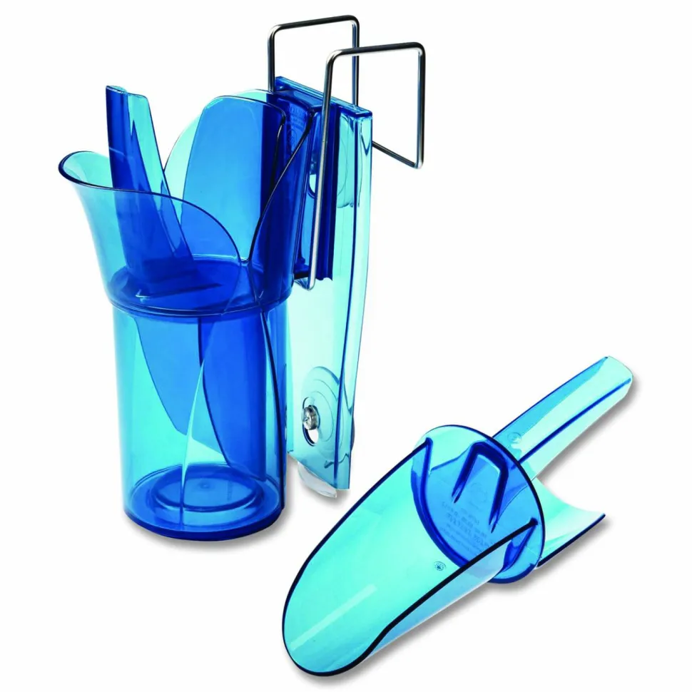 San Jamar Saf-T-Scoop and Guardian System for Ice Machines, 12 oz to 16 oz Ice Scoop, Transparent Blue, 50/Carton