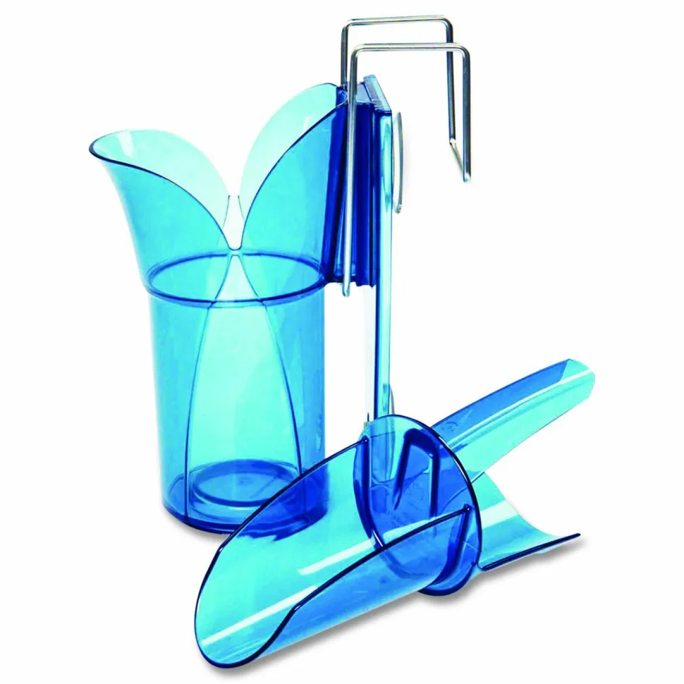 San Jamar Saf-T-Scoop and Guardian System for Ice Machines, 12 oz to 16 oz Ice Scoop, Transparent Blue, 50/Carton