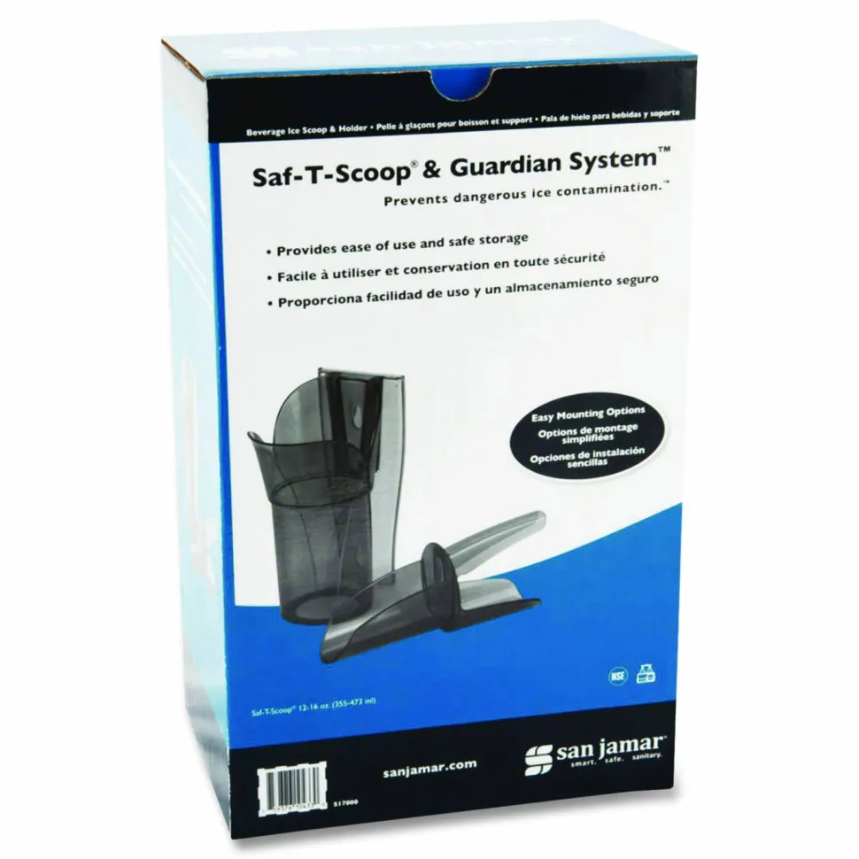 San Jamar Saf-T-Scoop and Guardian System for Ice Machines, 12 oz to 16 oz Ice Scoop, Transparent Blue, 50/Carton