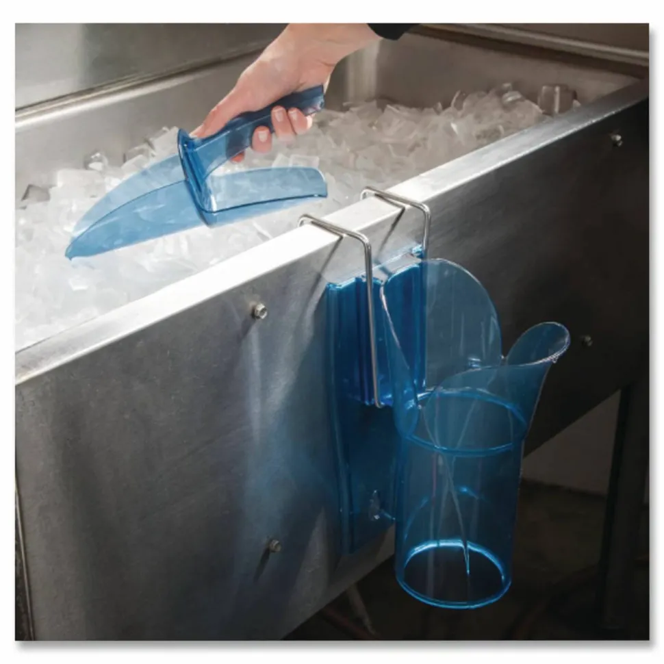 San Jamar Saf-T-Scoop and Guardian System for Ice Machines, 6 oz to 10 oz Ice Scoop, Transparent Blue