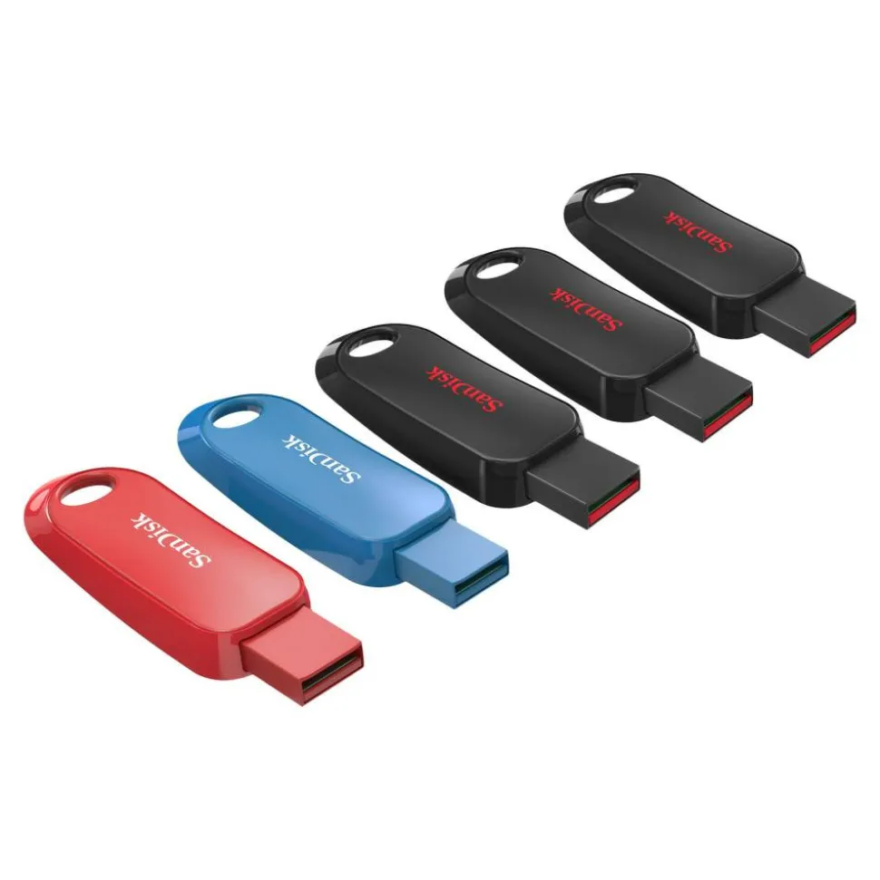 SanDisk Cruzer Snap USB 2.0 Flash Drives, Pack of 5, 32GB, Black, Red, Blue