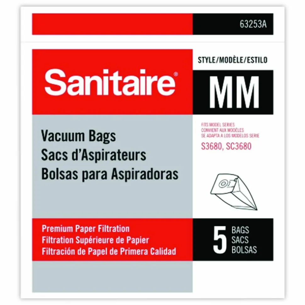 Sanitaire Style MM Allergen Vacuum Bags, 1-1/4" x 8", White, Pack Of 5 Bags