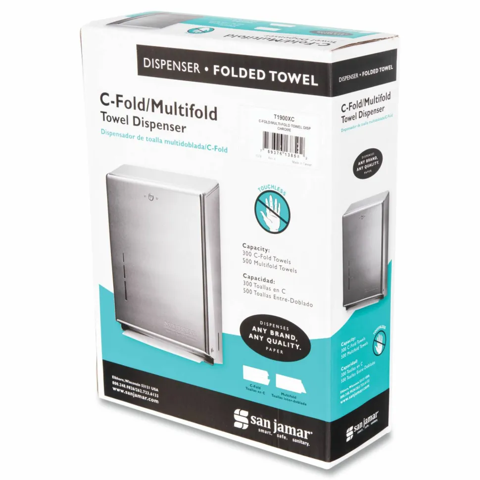 San Jamar C-Fold/Multifold Towel Dispenser, 14 3/4"H x 11 3/8"W x 4"D, Chrome