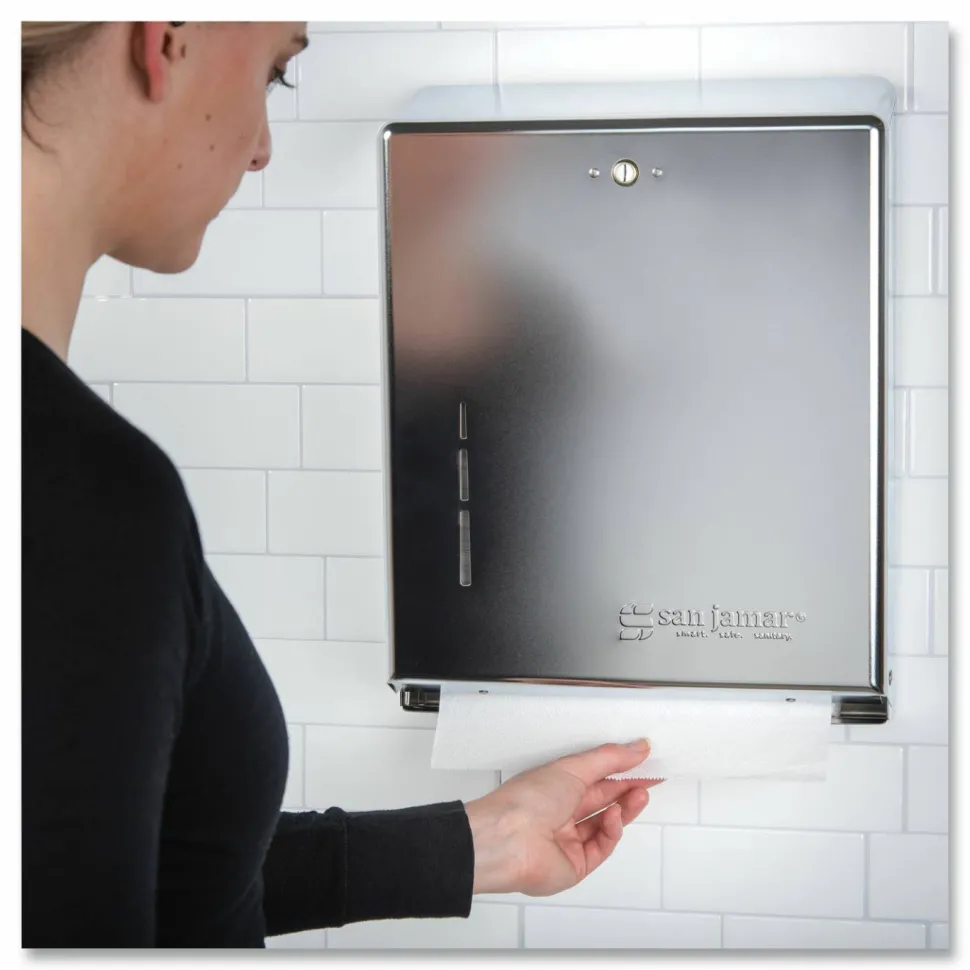 San Jamar C-Fold/Multifold Towel Dispenser, 14 3/4"H x 11 3/8"W x 4"D, Chrome
