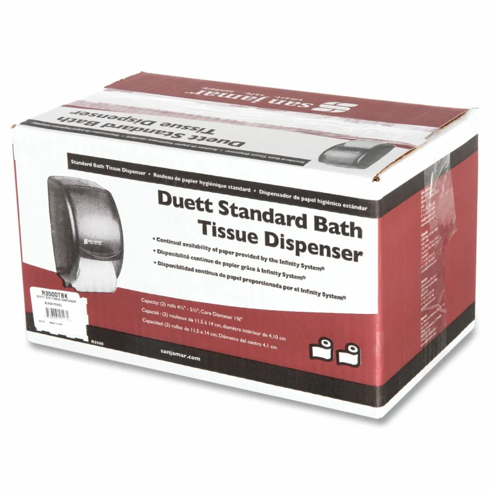 San Jamar Duett Standard Bathroom Tissue Dispenser, Pearl Black