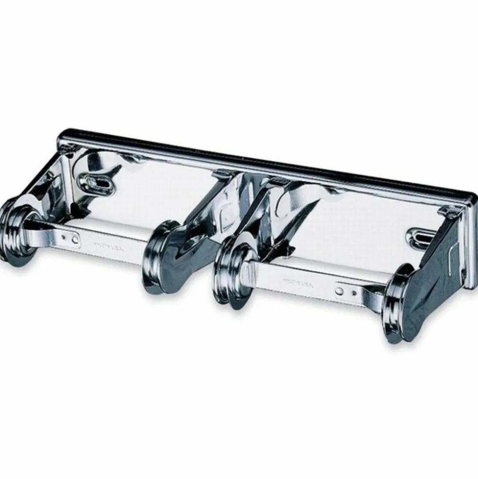 San Jamar 2-Roll Locking Bath Tissue Dispensers - Roll Dispenser - 2x Roll - 2.8" x 12.4"x 4.5" Depth - Chrome - Anti-theft, Lockable - 12 / Carton