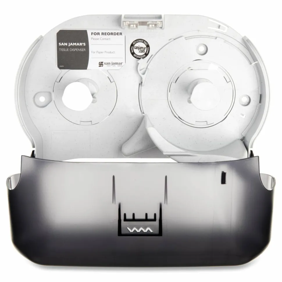 San Jamar Versatwin Standard Bath Tissue Dispenser, Classic, 8 x 5.75 x 12.75, Transparent Black Pearl