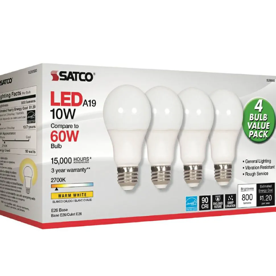 Satco 10W A19 LED 2700K Frosted Bulbs