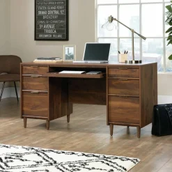 Sauder Clifford Place 59"W Mid-Century Executive Computer Desk, Grand Walnut