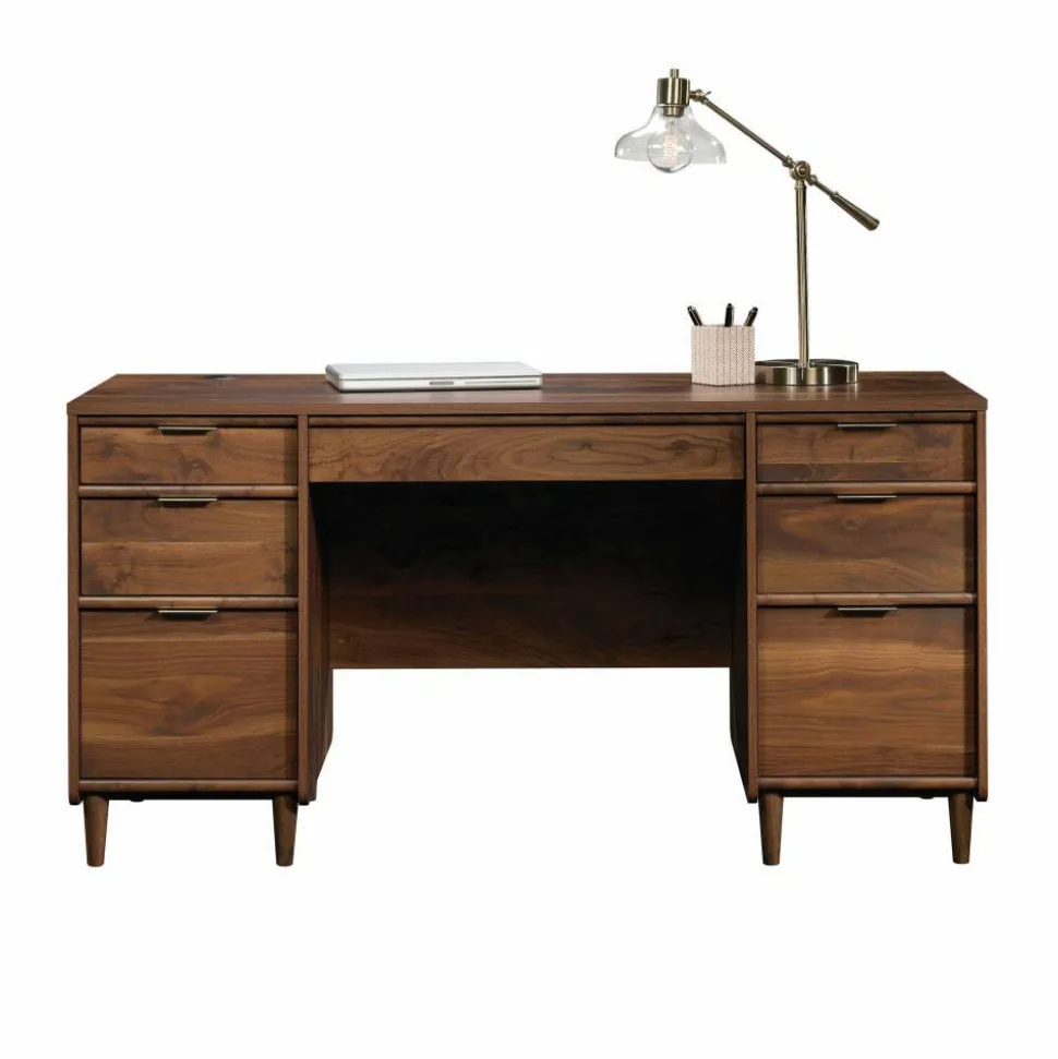 Sauder Clifford Place 59"W Mid-Century Executive Computer Desk, Grand Walnut