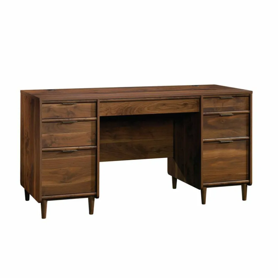 Sauder Clifford Place 59"W Mid-Century Executive Computer Desk, Grand Walnut