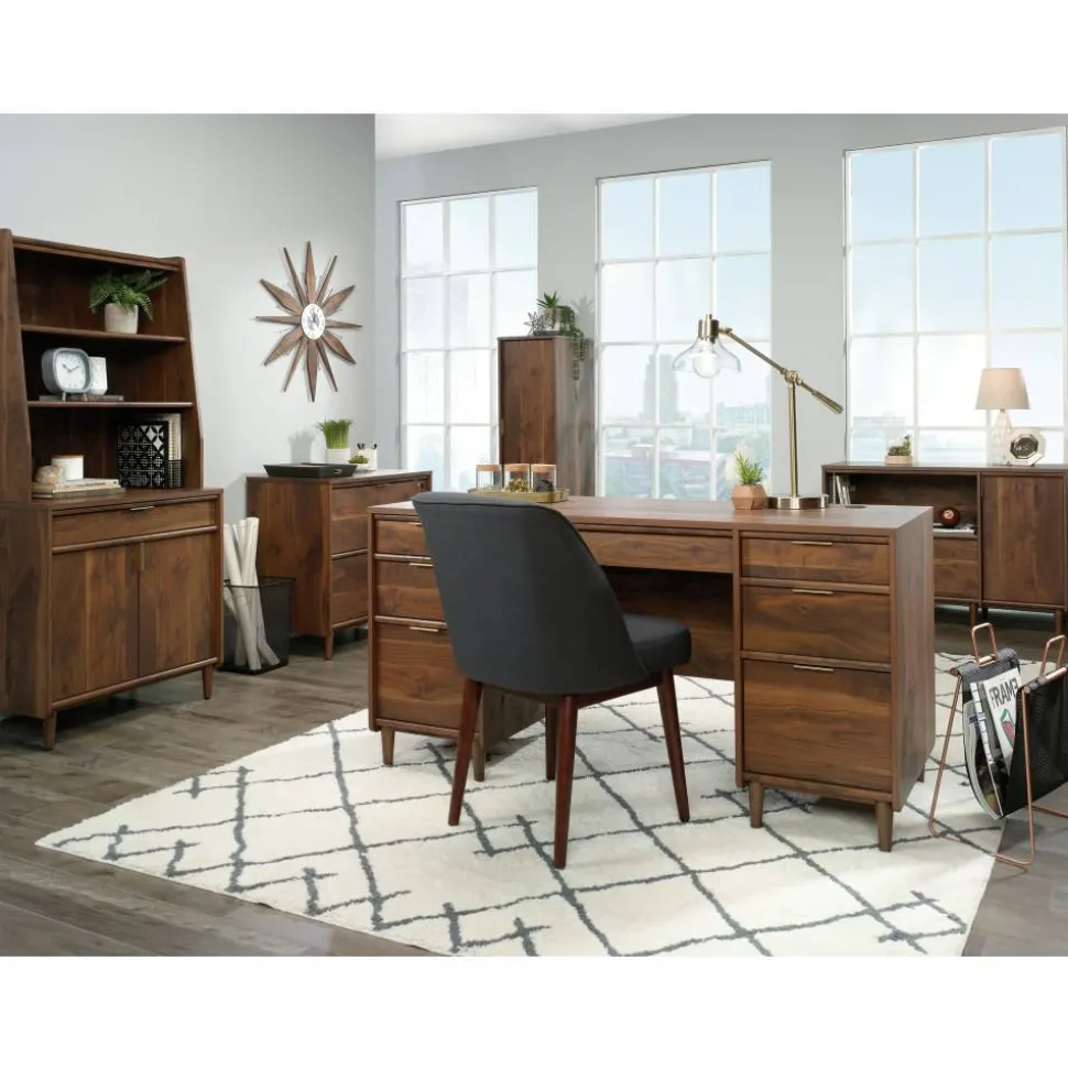 Sauder Clifford Place 59"W Mid-Century Executive Computer Desk, Grand Walnut