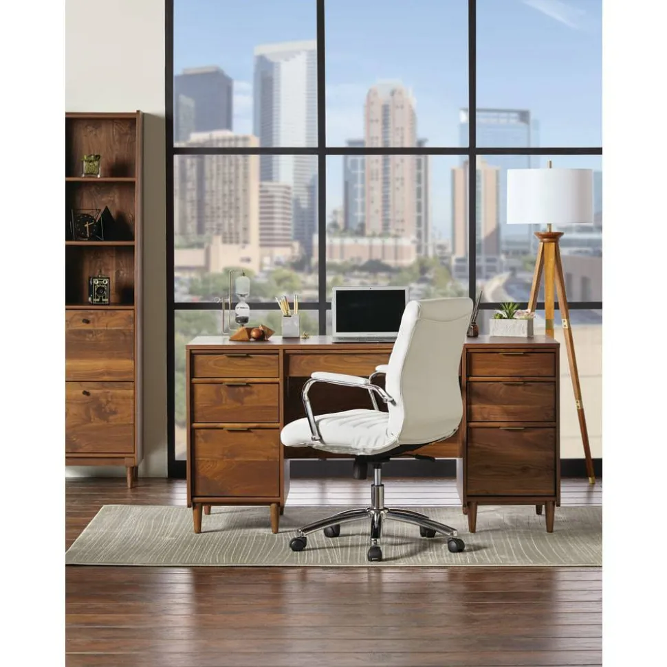 Sauder Clifford Place 59"W Mid-Century Executive Computer Desk, Grand Walnut