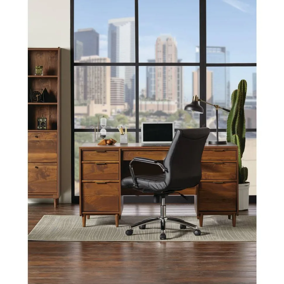 Sauder Clifford Place 59"W Mid-Century Executive Computer Desk, Grand Walnut