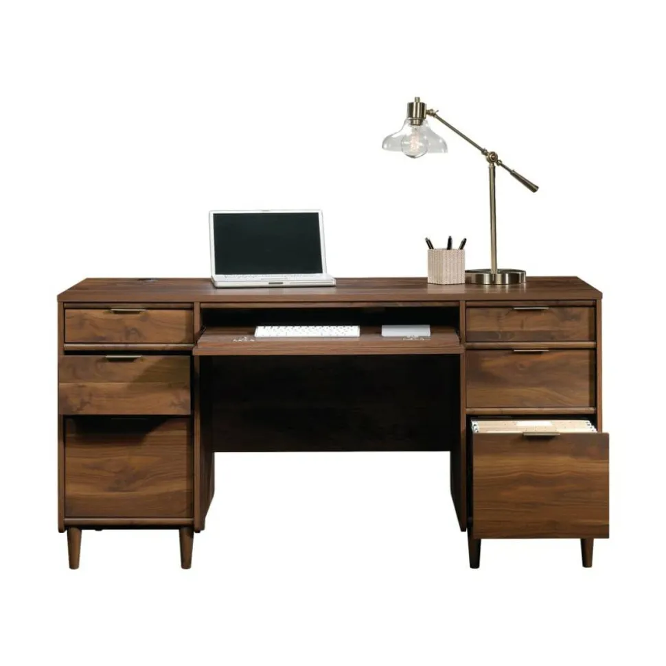 Sauder Clifford Place 59"W Mid-Century Executive Computer Desk, Grand Walnut