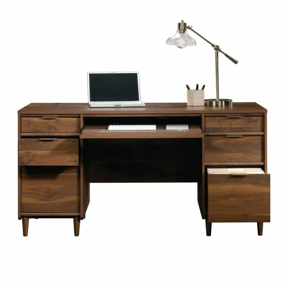 Sauder Clifford Place 59"W Mid-Century Executive Computer Desk, Grand Walnut
