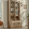 Sauder Dixon City Library 4-Shelf Bookcase With Sliding Doors And Filing Drawer, Brushed Oak/Pebble White