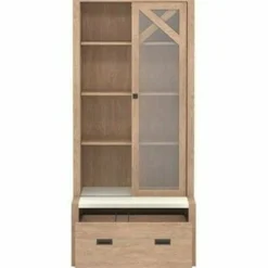 Sauder Dixon City Library 4-Shelf Bookcase With Sliding Doors And Filing Drawer, Brushed Oak/Pebble White