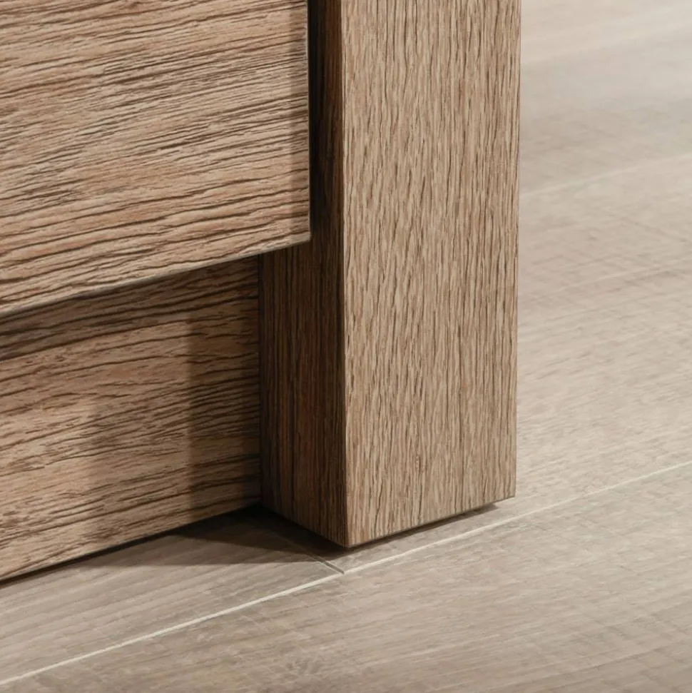 Sauder Dixon City Library 4-Shelf Bookcase With Sliding Doors And Filing Drawer, Brushed Oak/Pebble White