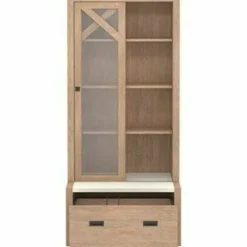 Sauder Dixon City Library 4-Shelf Bookcase With Sliding Doors And Filing Drawer, Brushed Oak/Pebble White