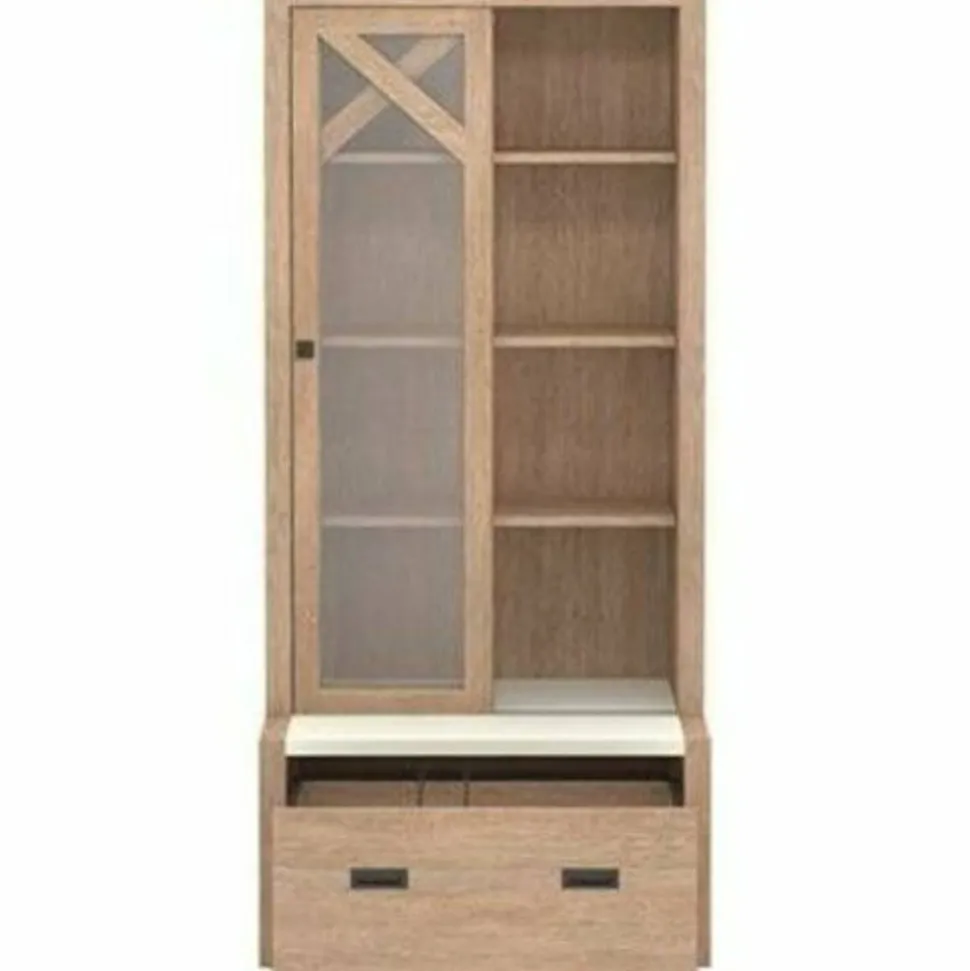 Sauder Dixon City Library 4-Shelf Bookcase With Sliding Doors And Filing Drawer, Brushed Oak/Pebble White