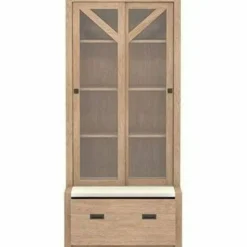 Sauder Dixon City Library 4-Shelf Bookcase With Sliding Doors And Filing Drawer, Brushed Oak/Pebble White