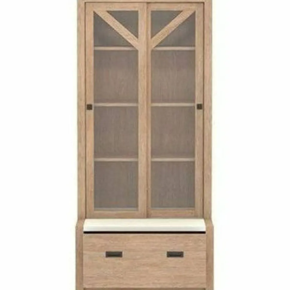 Sauder Dixon City Library 4-Shelf Bookcase With Sliding Doors And Filing Drawer, Brushed Oak/Pebble White