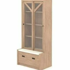 Sauder Dixon City Library 4-Shelf Bookcase With Sliding Doors And Filing Drawer, Brushed Oak/Pebble White
