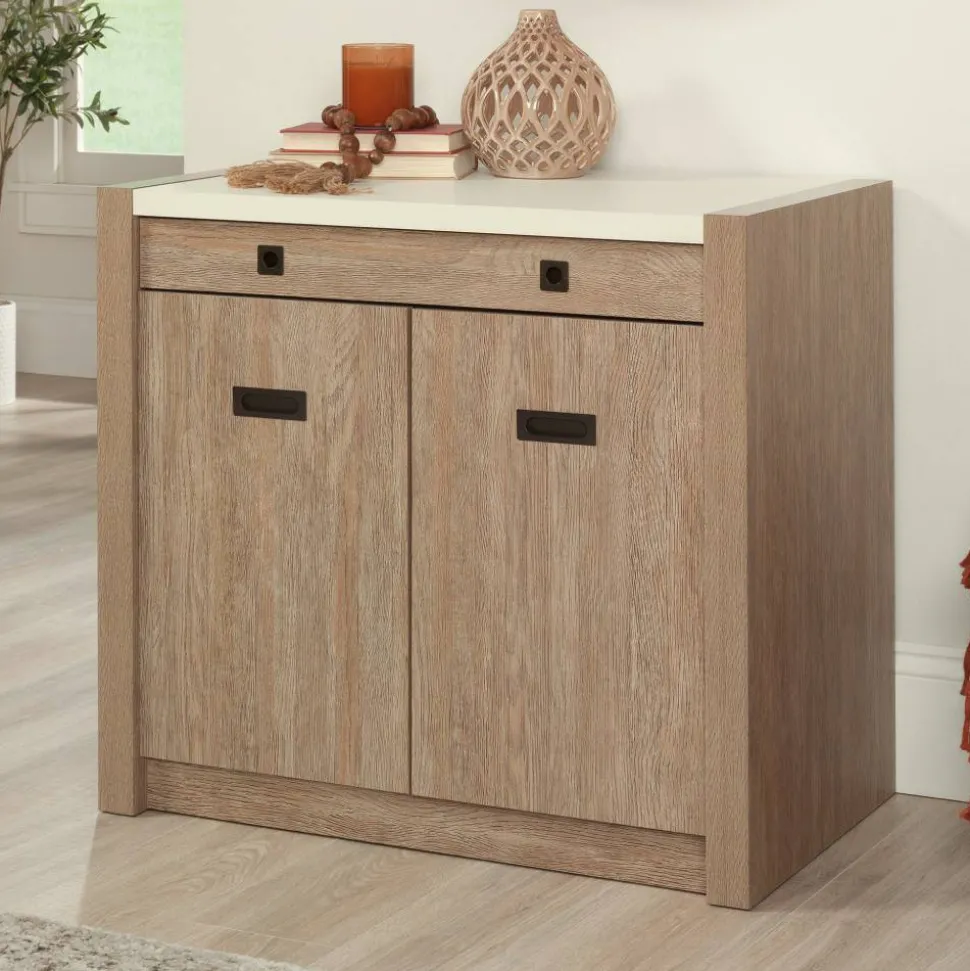 Sauder Dixon City 33"W Computer Desk Cabinet With Storage, Brushed Oak/Pebble White