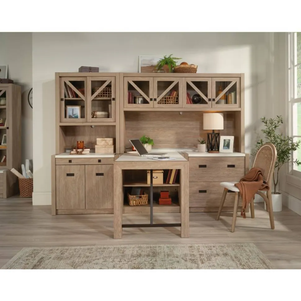 Sauder Dixon City 33"W Computer Desk Cabinet With Storage, Brushed Oak/Pebble White