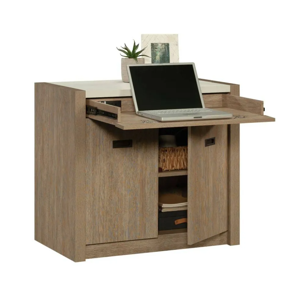 Sauder Dixon City 33"W Computer Desk Cabinet With Storage, Brushed Oak/Pebble White