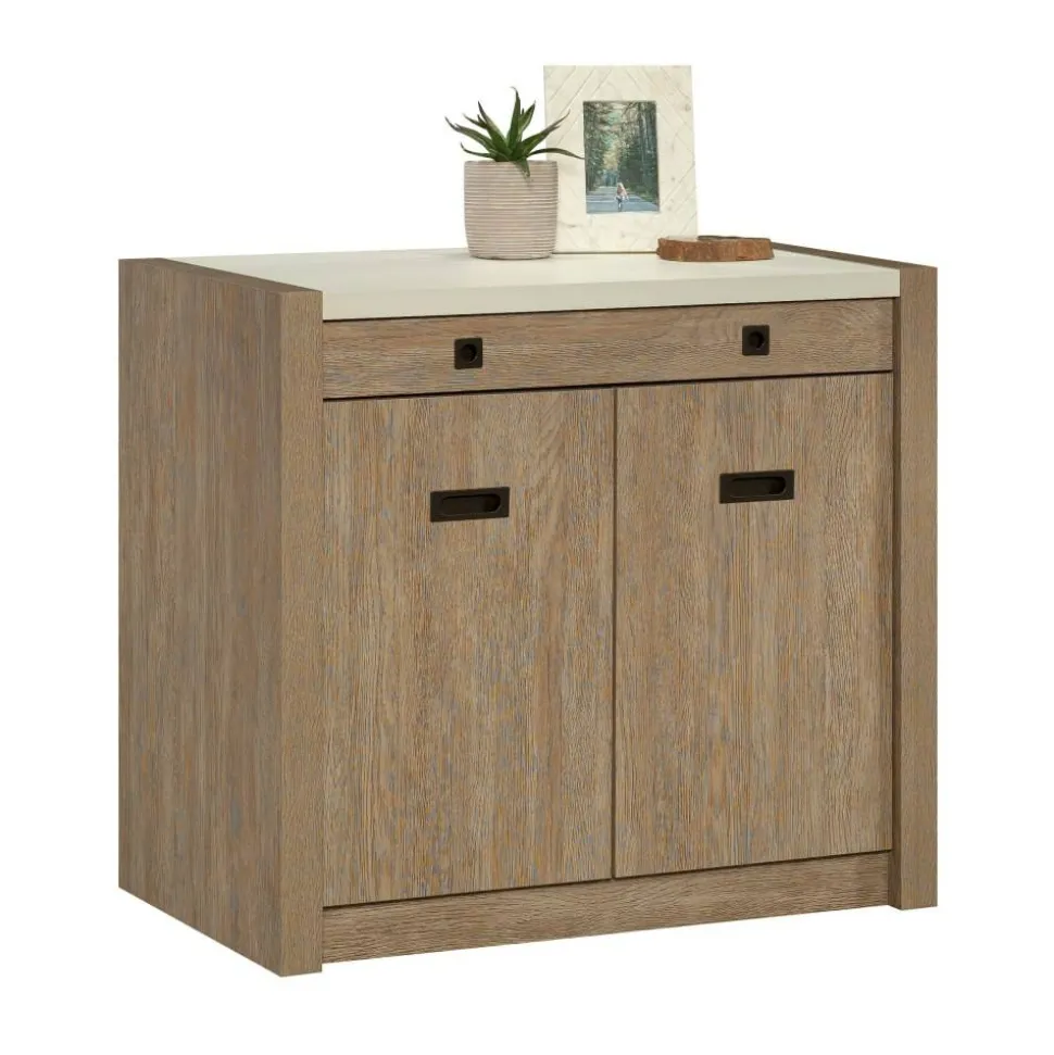 Sauder Dixon City 33"W Computer Desk Cabinet With Storage, Brushed Oak/Pebble White