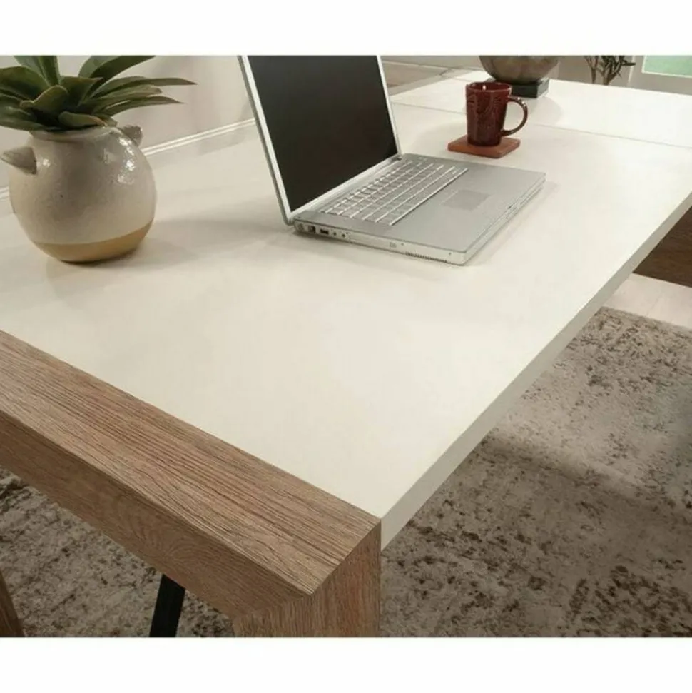 Sauder Dixon City 66"W L-Shaped Computer Desk With Drawers, Brushed Oak/Pebble White
