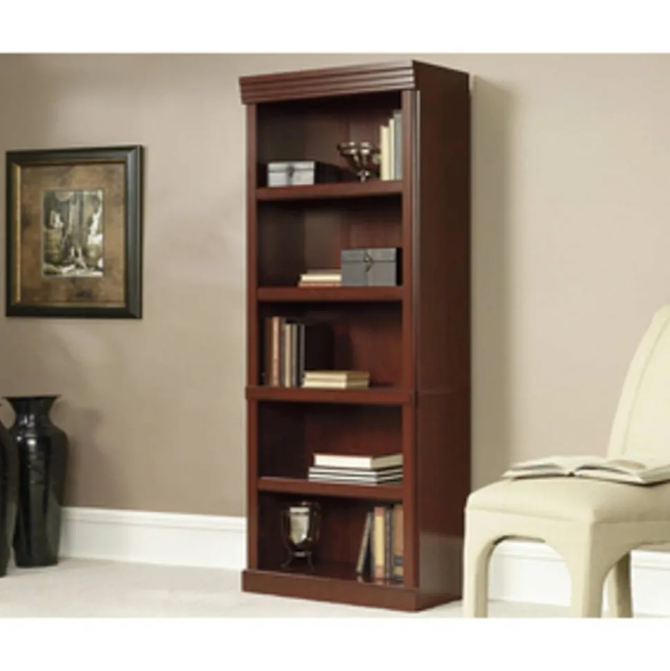 Sauder Heritage Hill 72"H Bookcase, Open 5-Shelf, Classic Cherry