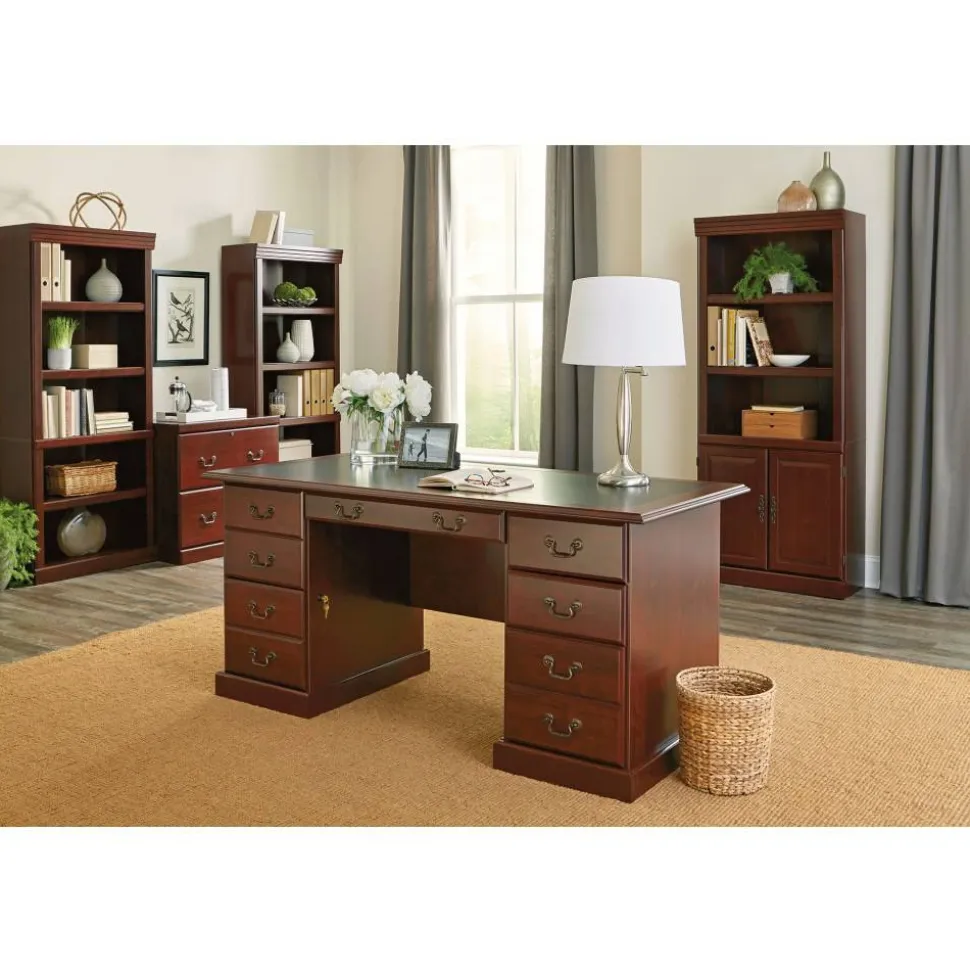 Sauder Heritage Hill 65"W Double-Pedestal Writing Desk, Classic Cherry