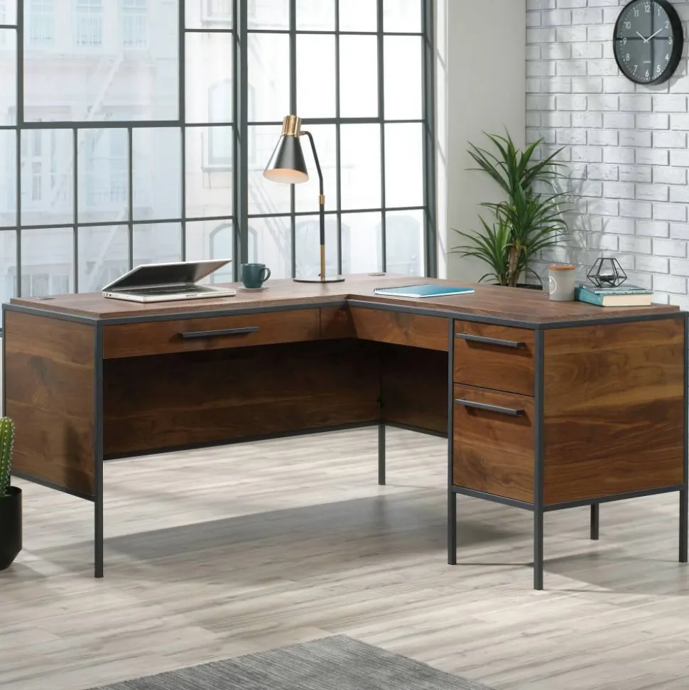 Sauder Nova Loft 59"W L-Shape Corner Desk, Grand Walnut