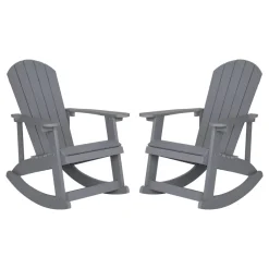 Savannah Commercial Grade All-Weather Poly Resin Wood Adirondack Rocking Chair with Rust Resistant Stainless Steel Hardware in Gray - Set of 2