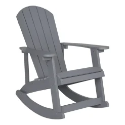Savannah Commercial Grade All-Weather Poly Resin Wood Adirondack Rocking Chair with Rust Resistant Stainless Steel Hardware in Gray