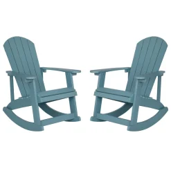 Savannah Commercial Grade All-Weather Poly Resin Wood Adirondack Rocking Chair with Rust Resistant Stainless Steel Hardware in Sea Foam - Set of 2