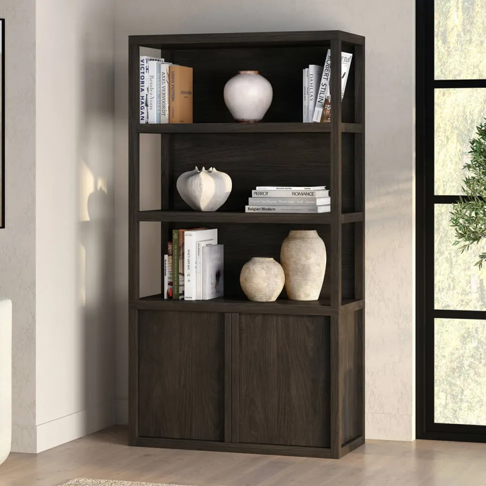 Savin 67.5" Tall Rectangular Bookcase in Alder Brown