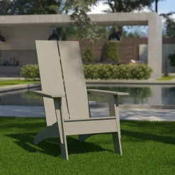 Sawyer Modern Commercial All-Weather Poly Resin Wood Adirondack Chair in Gray