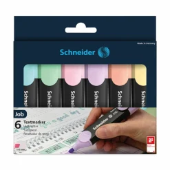Schneider Job Pastel Highlighters, Chisel Tip (1mm/5mm), Assorted Ink Colors, Black/Assorted Barrel Colors, 6/Pack