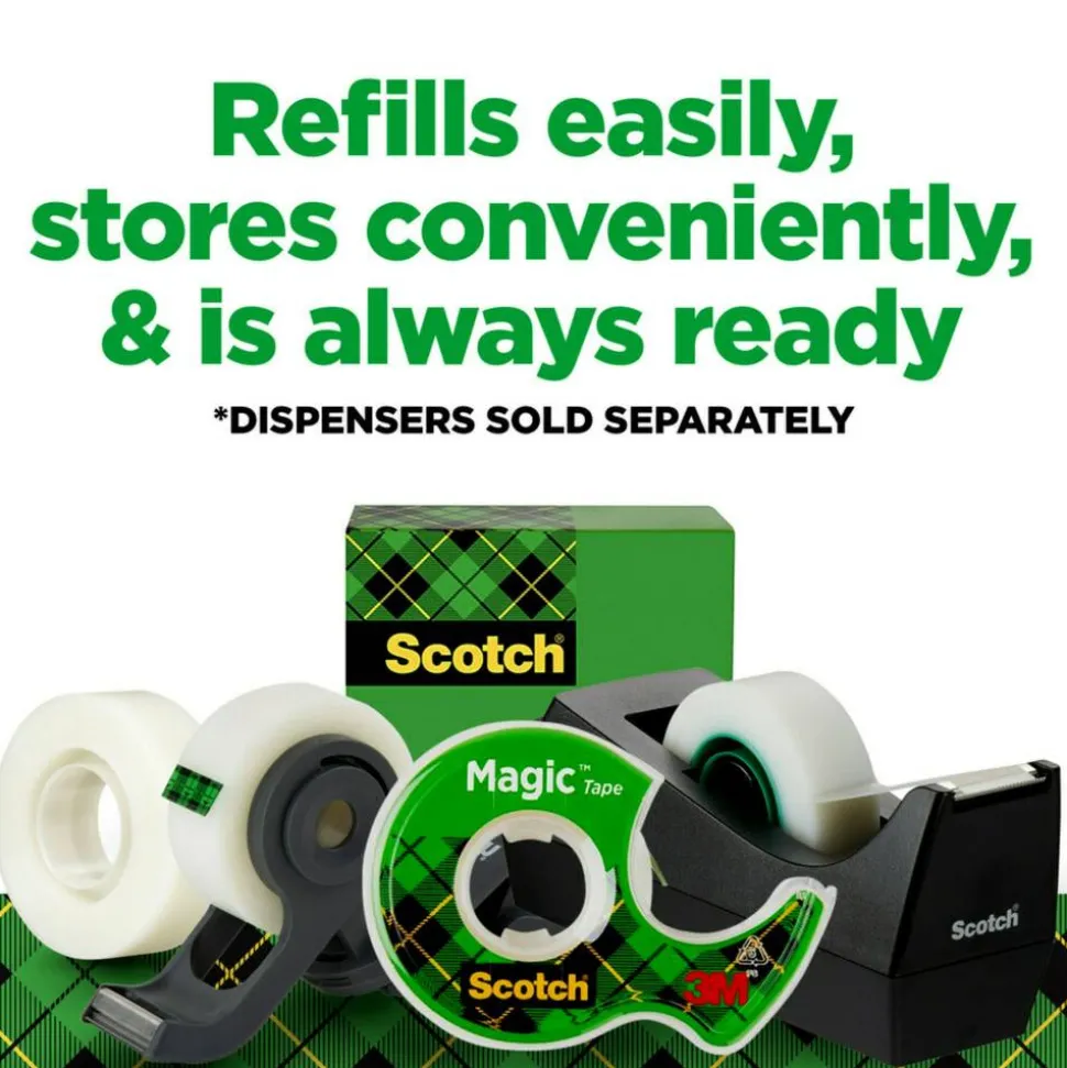 Scotch Magic Tape, Invisible, 3/4 in. x 1000 in., 10 Tape Rolls, Clear, School Supplies and College Essentials for Students and Teachers