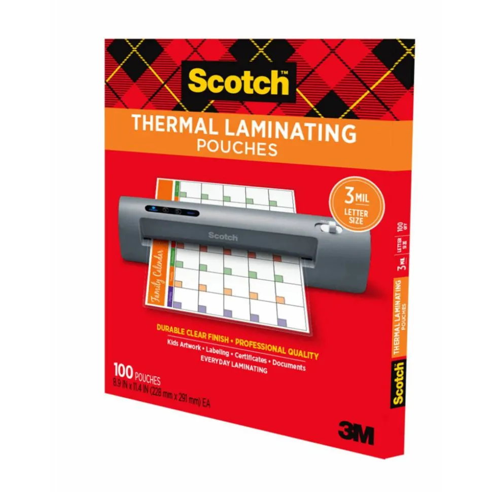 Scotch Thermal Laminating Pouches, 8.9" x 11.4", 100 Laminating Sheets, 3 mil., Fits Letter Size, 100/Pack
