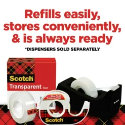 Scotch Transparent Tape, 3/4 in. x 1296 in., 6 Tape Rolls, Clear, Back to School Supplies and College Essentials for Students and Teachers