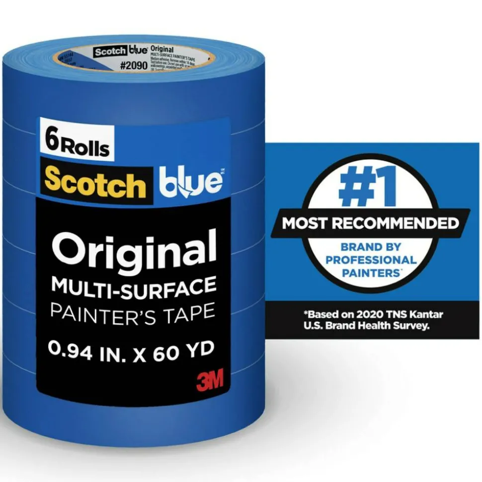 ScotchBlue Original Multi-Surface Painter's Tape, 6 Tape Rolls, 0.94 in x 60 yd, 3" Core, Blue - 209024EVP