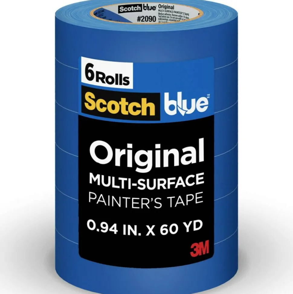 ScotchBlue Original Multi-Surface Painter's Tape, 6 Tape Rolls, 0.94 in x 60 yd, 3" Core, Blue - 209024EVP