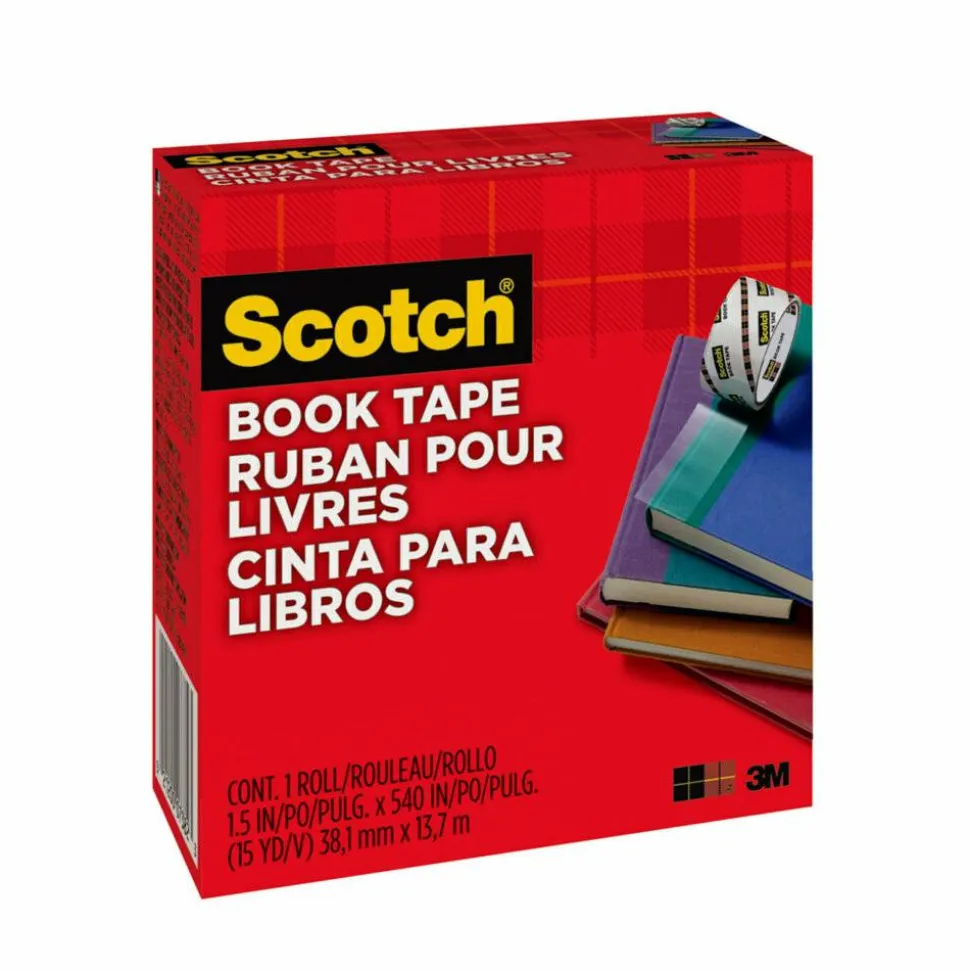Scotch Book Tape, 1-1/2 in x 540 in, 1 Tape Roll, Clear, Home Office and School Supplies