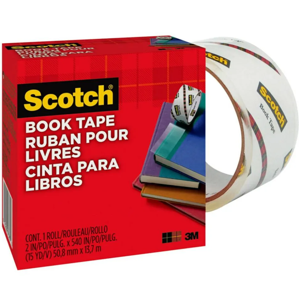 Scotch Book Tape, 2 in. x 540 in., 1 Tape Roll, Clear, School Supplies and College Essentials for Students and Teachers