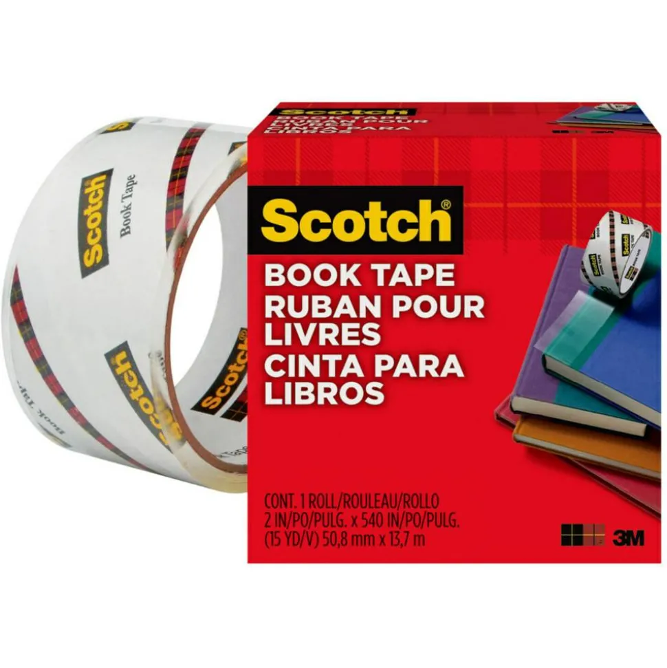 Scotch Book Tape, 2 in. x 540 in., 1 Tape Roll, Clear, School Supplies and College Essentials for Students and Teachers